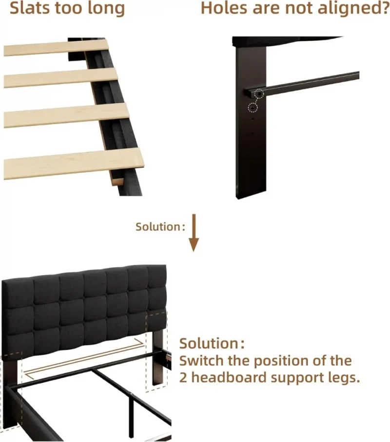 With Upholstered Wingback Headboard, Modern Platform Bed Frame, Mattress Foundation with Wooden Slats Support, Dark Grey - Image 7